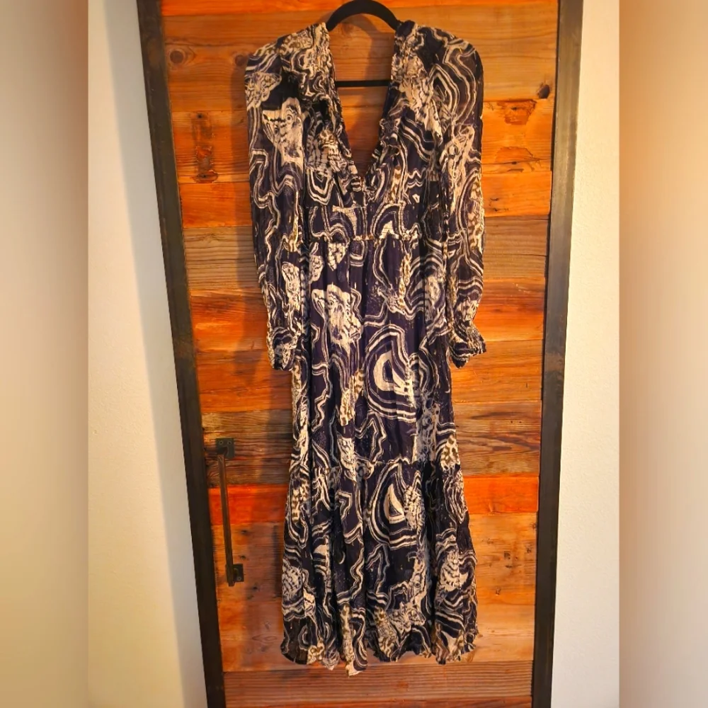NWOT S Anthropologie Printer Johnson Long-SleeveV-Neck Textured Midi Dress - Picture 4 of 9